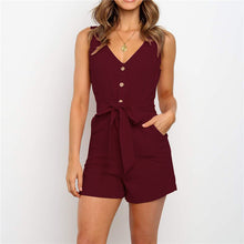 Laden Sie das Bild in den Galerie-Viewer, Buttoned V-neck off-shoulder jumpsuit