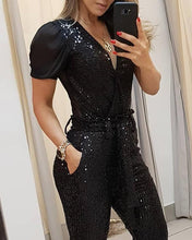 Laden Sie das Bild in den Galerie-Viewer, Deep V sequined jumpsuit