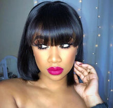 Laden Sie das Bild in den Galerie-Viewer, Bang Wig Human Hair Straight Pre Plucked Lace Frontal Wig