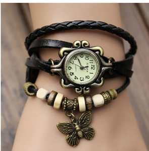 Vintage Layered Leather Strap Bracelet Watch