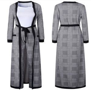 Plaid printed long trench coat for Women