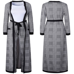 Plaid printed long trench coat for Women