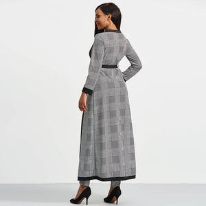 Plaid printed long trench coat for Women