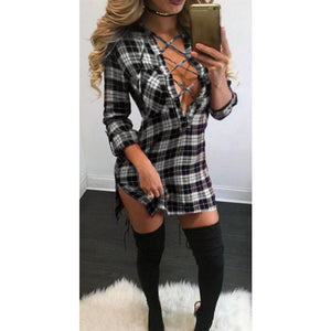 Plaid straps split dress