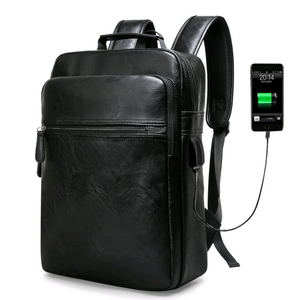 Men's backpack pu leather, large capacity computer bag