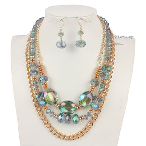 Glass And Crystal Beaded Chain Necklace