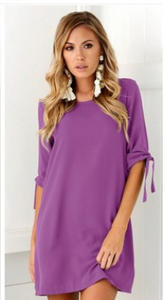 Bundle Sleeve Round Neck Dress