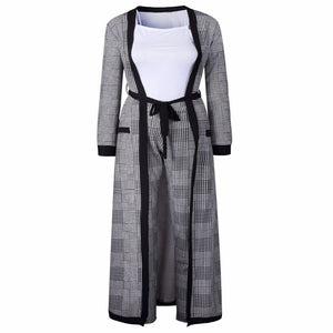 Plaid printed long trench coat for Women