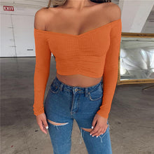 Laden Sie das Bild in den Galerie-Viewer, Long sleeves one - word shoulder trim navel
