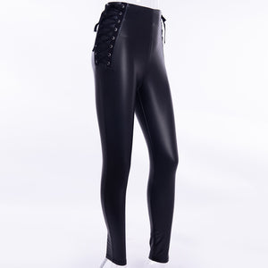 Lace-up zippered pencil pants