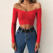 Laden Sie das Bild in den Galerie-Viewer, Long sleeves one - word shoulder trim navel
