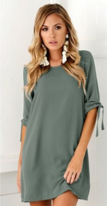 Bundle Sleeve Round Neck Dress