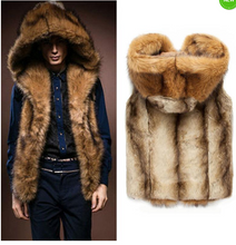 Laden Sie das Bild in den Galerie-Viewer, Herren Kunstpelzweste mit Kapuze, Hooded Faux Fur Vest
