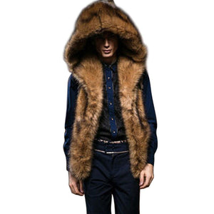 Herren Kunstpelzweste mit Kapuze, Hooded Faux Fur Vest