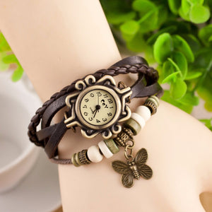 Vintage Layered Leather Strap Bracelet Watch