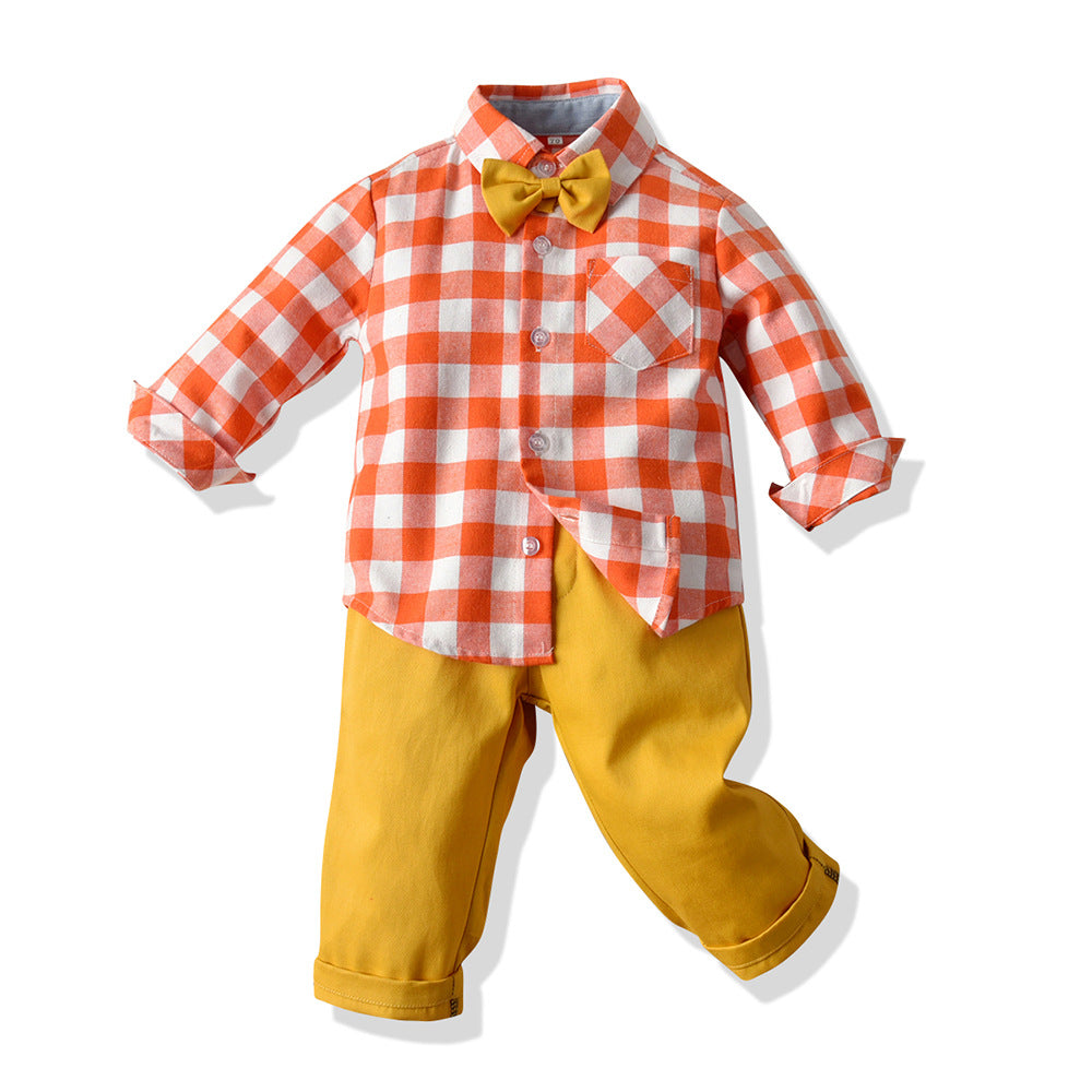 Long sleeve shirt bib boy two piece set