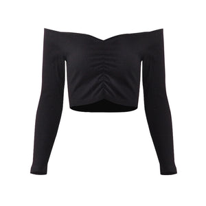 Long sleeves one - word shoulder trim navel