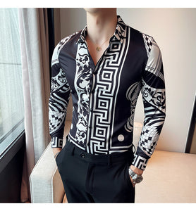 Men Printed Youth Long-Sleeved Thin Shirt