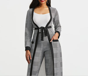 Plaid printed long trench coat for Women