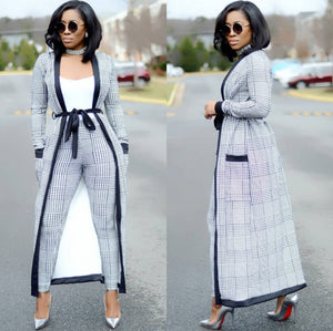 Plaid printed long trench coat for Women