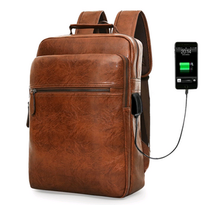 Men's backpack pu leather, large capacity computer bag