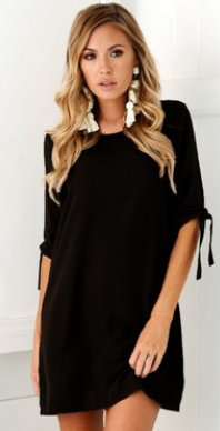 Bundle Sleeve Round Neck Dress