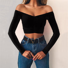 Laden Sie das Bild in den Galerie-Viewer, Long sleeves one - word shoulder trim navel
