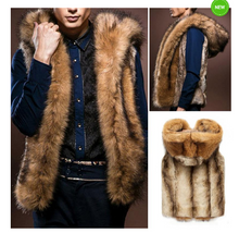 Laden Sie das Bild in den Galerie-Viewer, Herren Kunstpelzweste mit Kapuze, Hooded Faux Fur Vest
