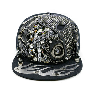 Men's Fashion Porous Skull Rivet Hip Hop Hat