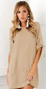 Bundle Sleeve Round Neck Dress