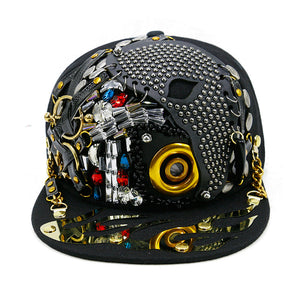 Men's Fashion Porous Skull Rivet Hip Hop Hat