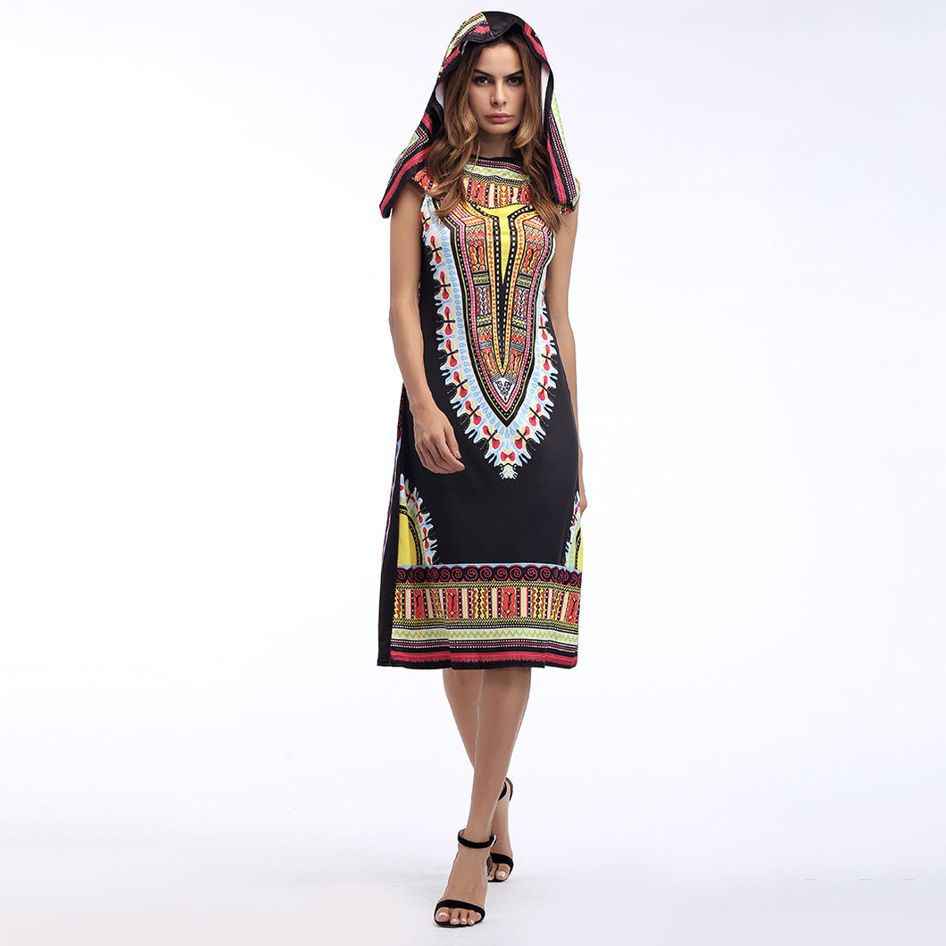 Summer European and American print hooded skirt