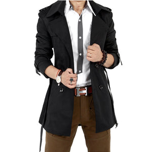 Classic Retro Men's Windbreaker Jacket Smart Business Korean Double-breasted Slim Trendy Version