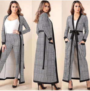 Plaid printed long trench coat for Women