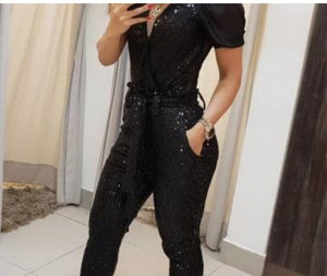 Deep V sequined jumpsuit