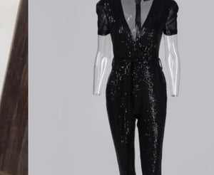 Deep V sequined jumpsuit