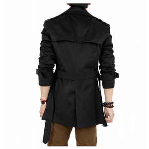 Classic Retro Men's Windbreaker Jacket Smart Business Korean Double-breasted Slim Trendy Version