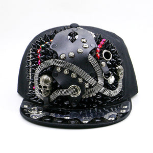 Men's Fashion Porous Skull Rivet Hip Hop Hat