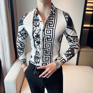 Men Printed Youth Long-Sleeved Thin Shirt