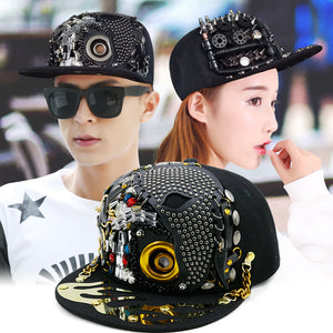 Men's Fashion Porous Skull Rivet Hip Hop Hat